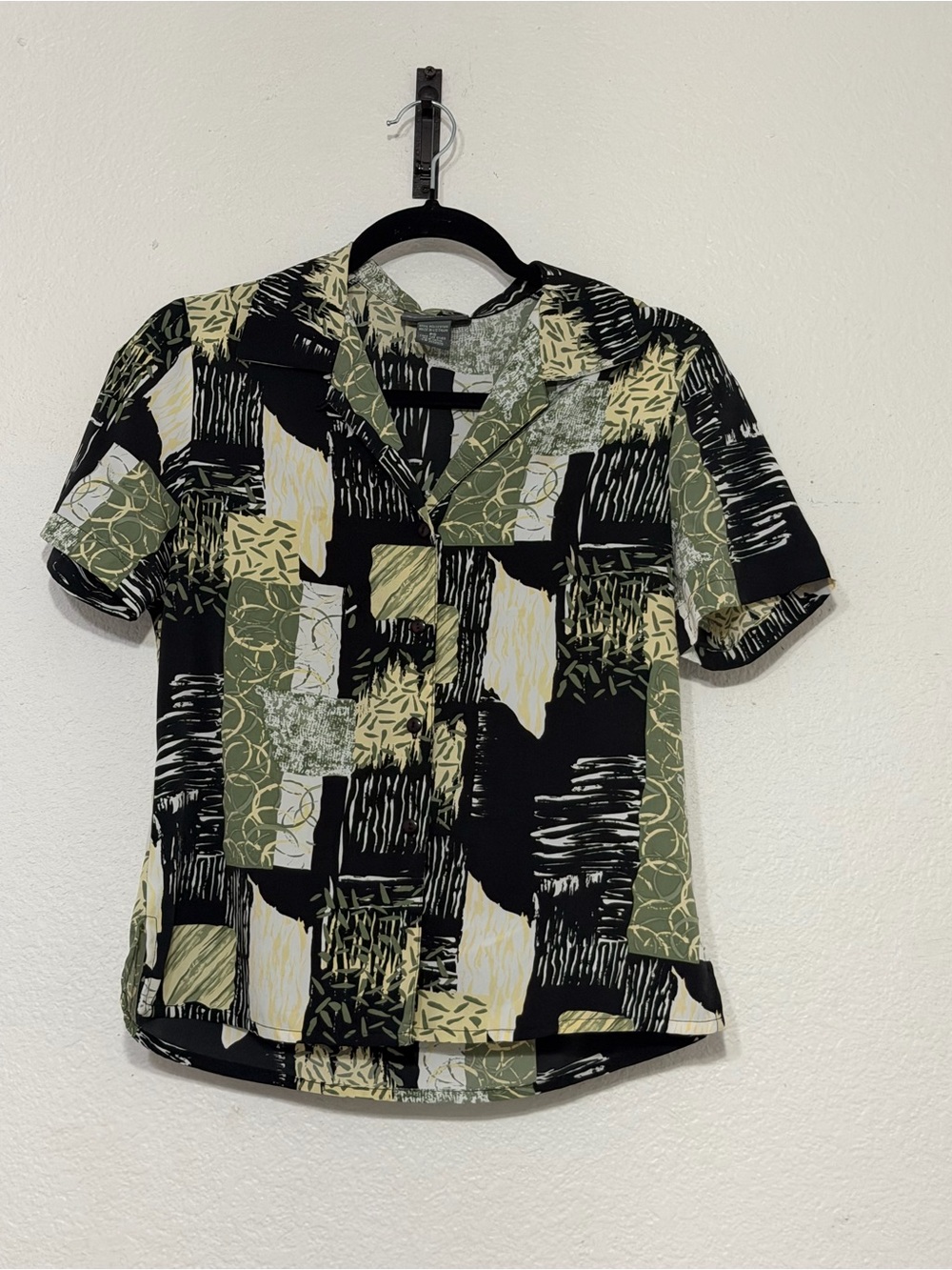 Notations Petite Small Abstract Print Button Front Blouse Camp Collar